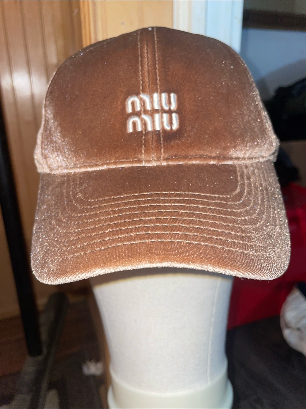 Miu Miu Chocolate Brown Velvet Logo Cap